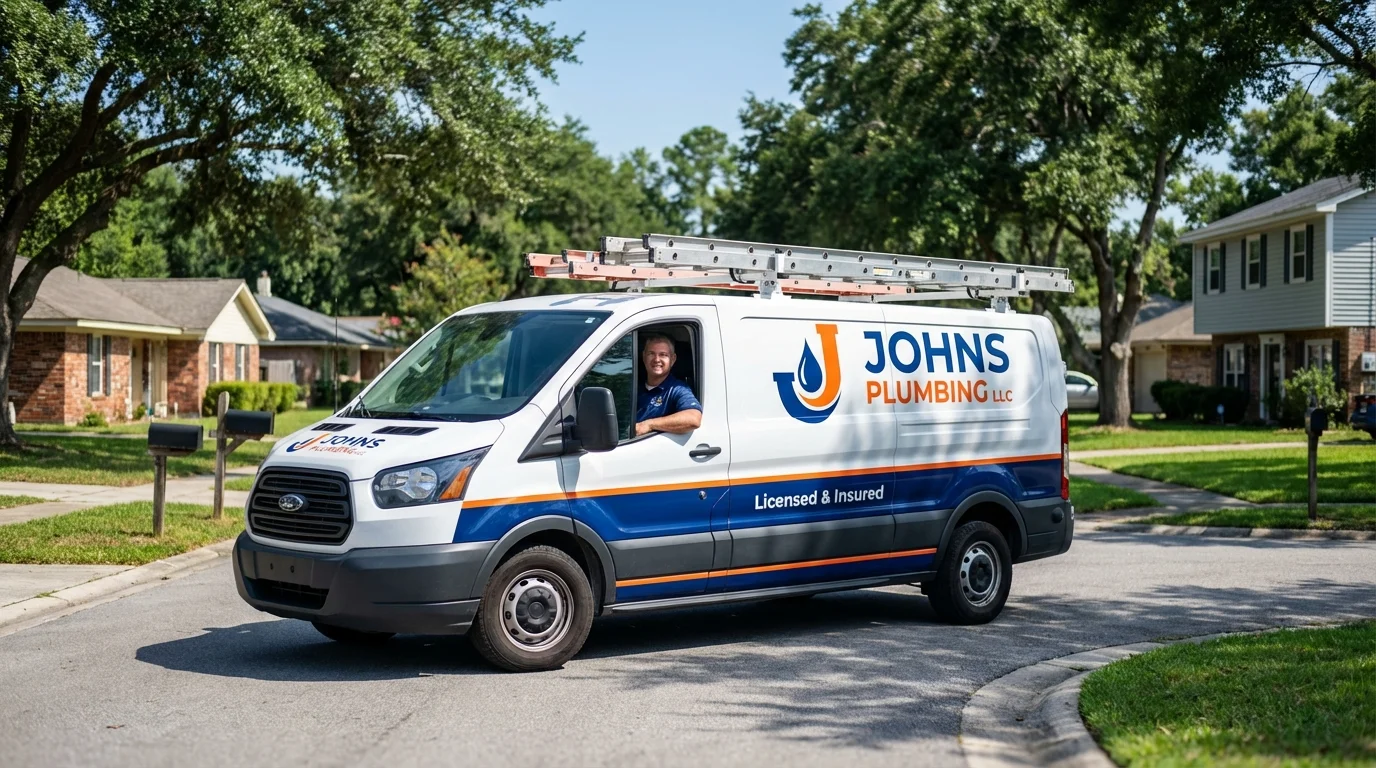 Johns Plumbing LLC service van in Mount Sinai, NY