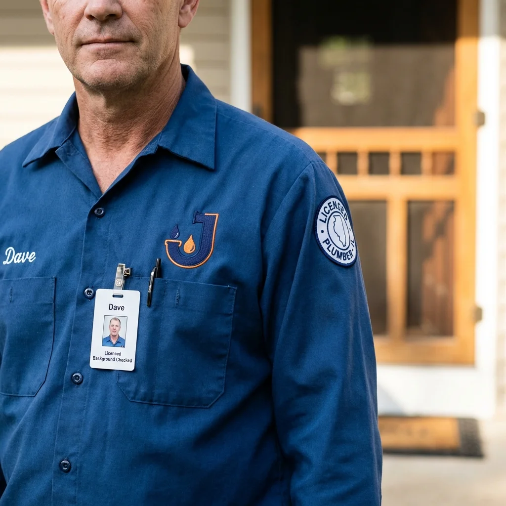 Licensed plumber showing ID badge in Mount Sinai, NY