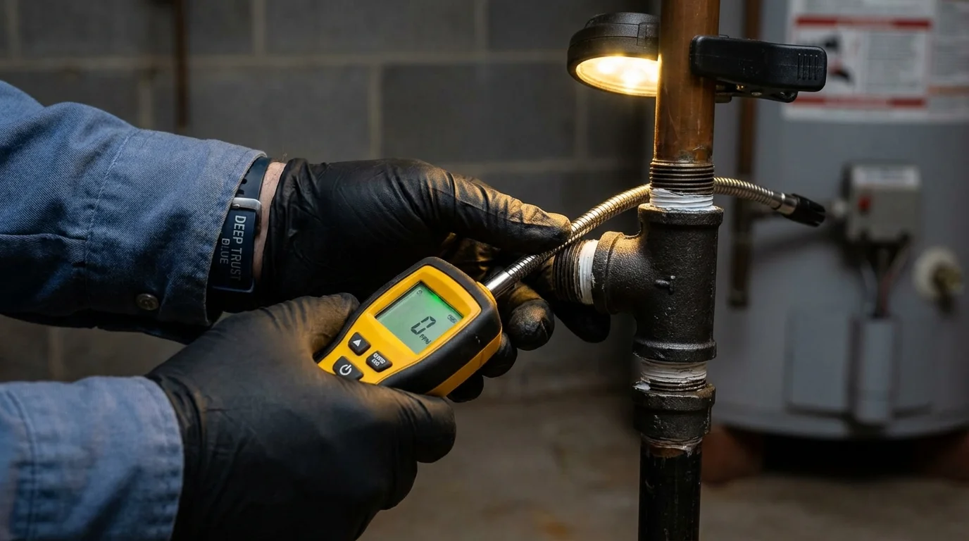 Gas leak detection with electronic sniffer by Johns Plumbing LLC in Mount Sinai